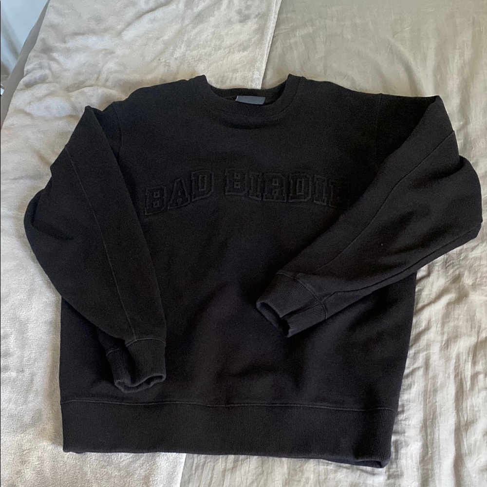 Bad Birdie Black Crewneck Sweater with Tonal Design